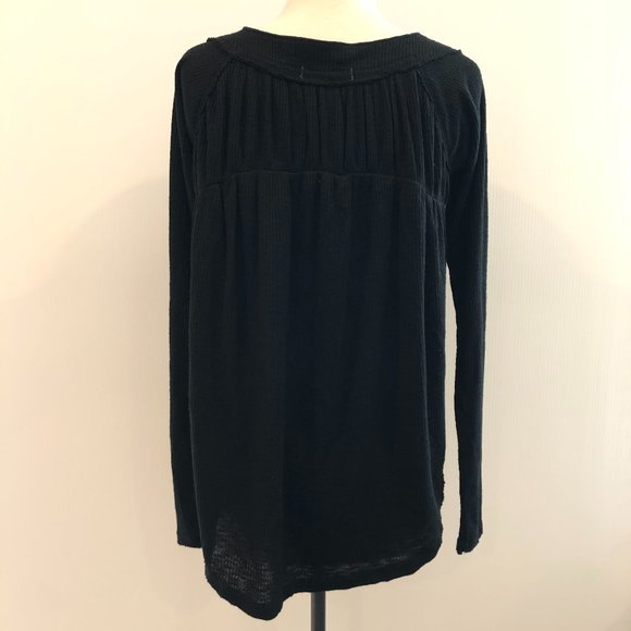 Free People Button Ribbed Oversize Black Shirt Top - Picture 6 of 8
